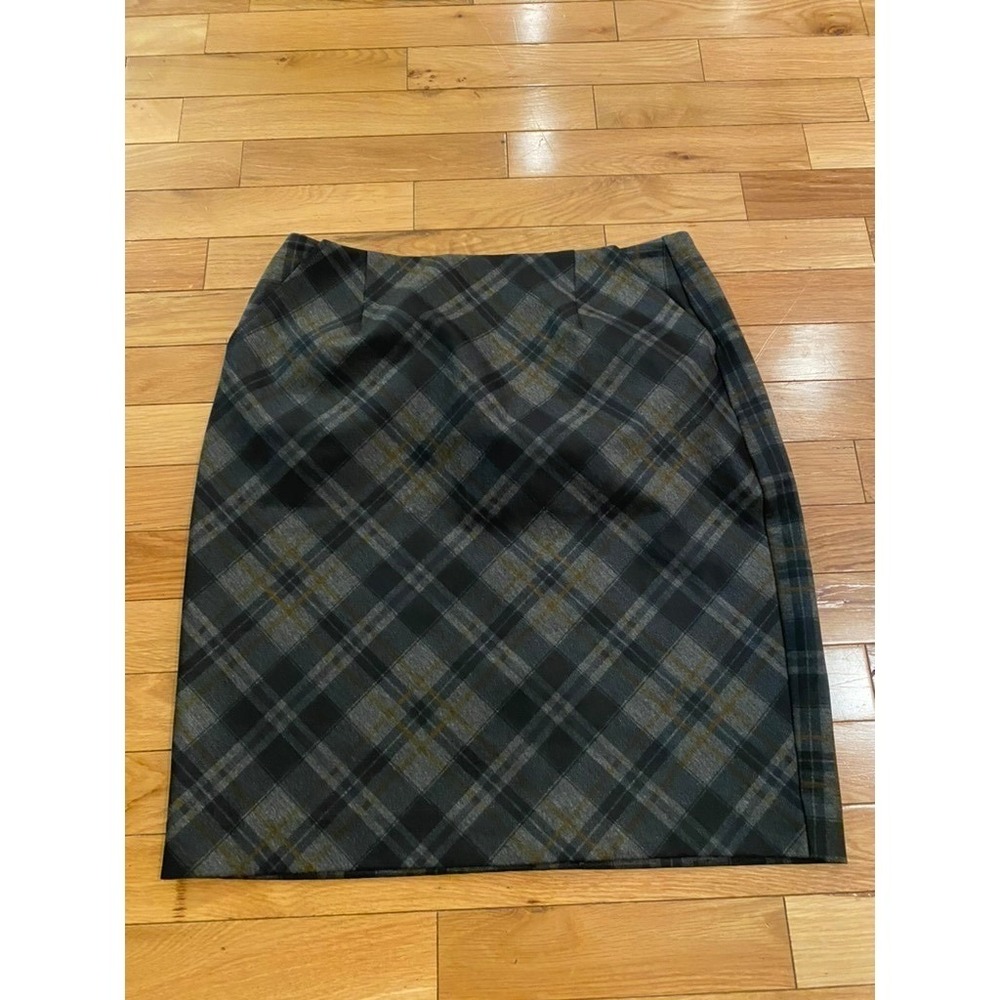 Cabi Womens Grey Black Plaid‎ Pencil Skirt Size 6 Bias Cut Career Zipper Back